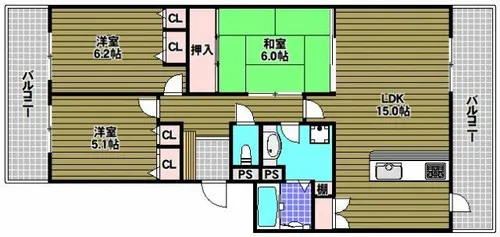 コート北野田カリヨンI番館【3階】の間取り