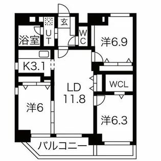 フォンターナ名昭【11階】の間取り