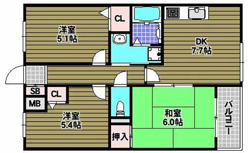 グリュンエルデみはら【2階】の間取り