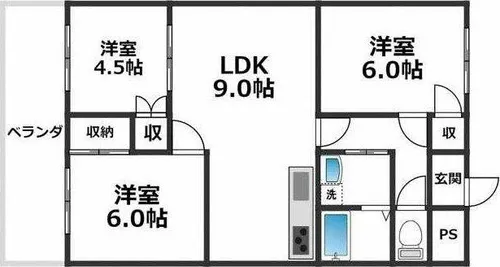 サンライフ弁天【3階】の間取り