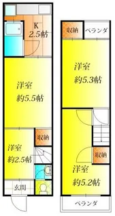 大阪府藤井寺市小山7丁目【テラスハウス】の間取り