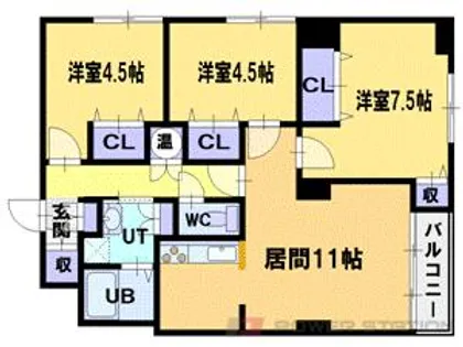 レーベン野幌【8階】の間取り