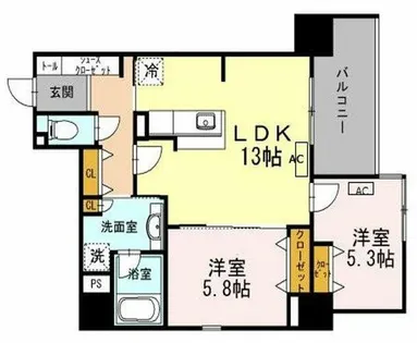 Y’s Court 東梅田【13階】の間取り
