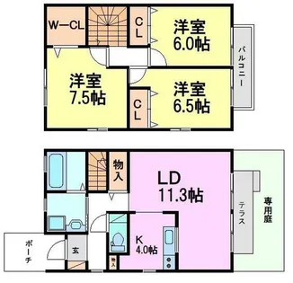 朝山タウンハウス B棟【1階】の間取り