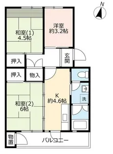UR男山【B320302号室】の間取り