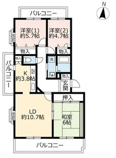 UR高槻・阿武山八番街【0080204号室】の間取り