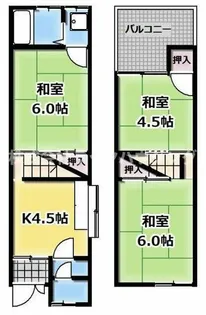 大阪府四條畷市岡山4丁目【テラスハウス】の間取り