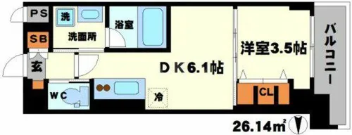 1DKの間取り画像