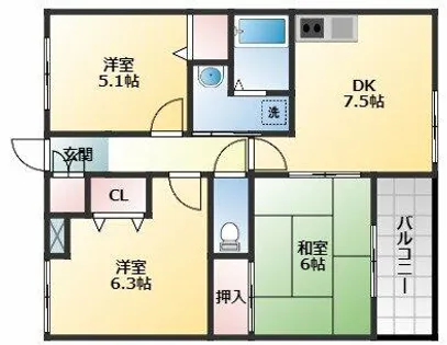 グリュンエルデ美原【1階】の間取り