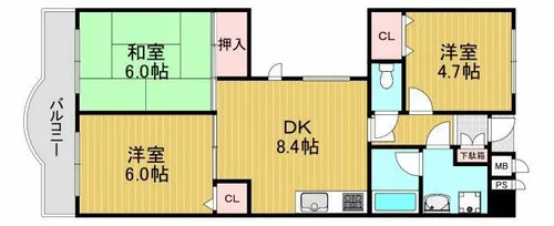 シャルマンフジ富田林【6階】の間取り