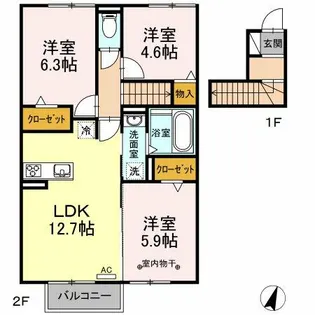 グランシャリオ穴橋 B棟【2階】の間取り