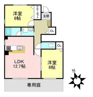 グランハイム B棟【105号室】の間取り