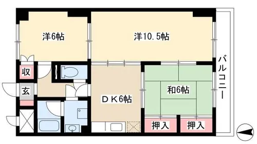 サンライトマンションⅢ 西棟【1E号室】の間取り