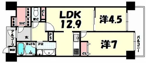 エスコートみなと元町海岸通【11階】の間取り