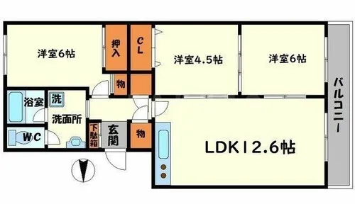 緑地公園リッツハウス【3階】の間取り