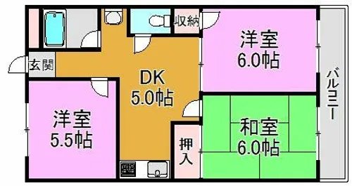 第一高山ハイツ【5階】の間取り