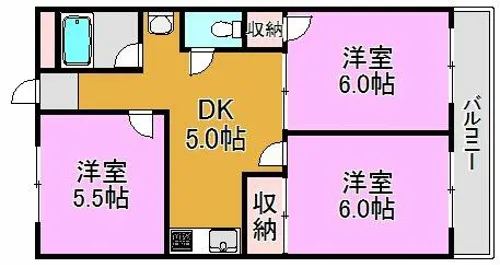 第一高山ハイツ【3階】の間取り