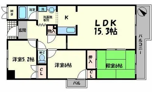 大阪府吹田市山田西1丁目【マンション】の間取り