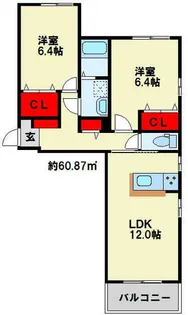 ヴィラウィステリア門司 D棟【1階】の間取り