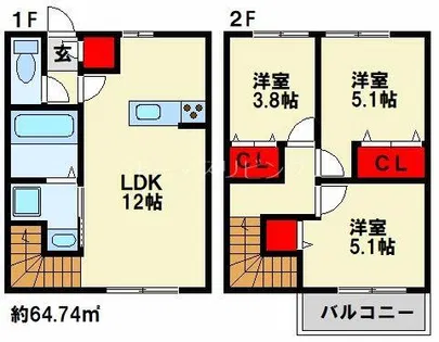 ツインメゾン高坊 S棟【1階】の間取り