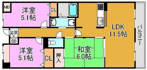 プランテーム吉田【6階】の間取り