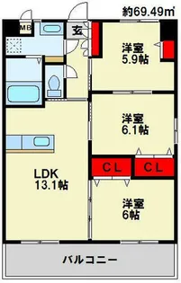 フローラ菜園場【701号室】の間取り
