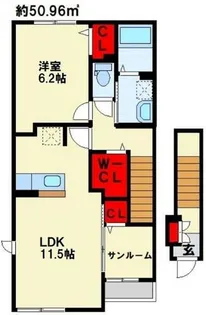 アライブ馬場山緑Ⅰ【206号室】の間取り