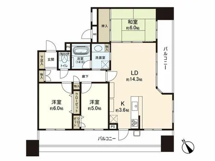 フリーディア箱崎リビエ【4階】の間取り