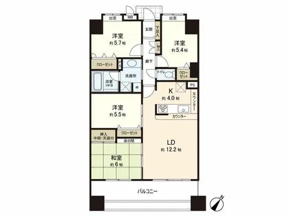 アクロス博多セントラルパーク【13階】の間取り