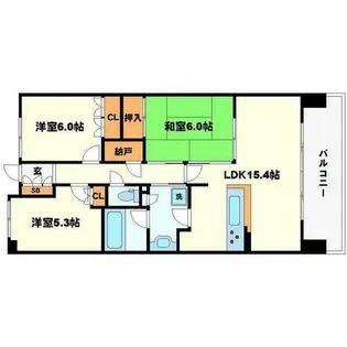 プラウド豊中服部緑地【7階】の間取り