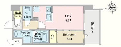 Nudgeone.大濠公園【0702号室】の間取り