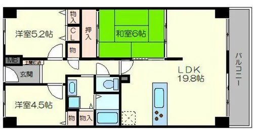 ファミールハイツ北大阪1号棟【1階】の間取り
