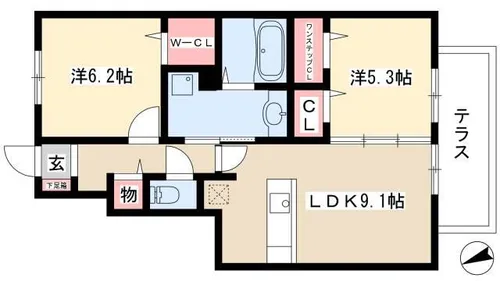 WING WEST【103号室】の間取り