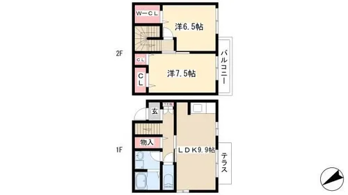 愛知県名古屋市千種区城山新町2丁目【テラスハウス】の間取り