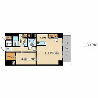 グランルージュ谷町六丁目【13階】の間取り