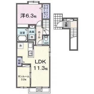 ヒルズCHAKO【201号室】の間取り