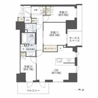 ジオタワー新町【12階】の間取り