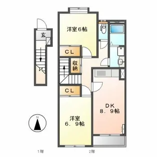 エルヴェ南小向A【2階】の間取り