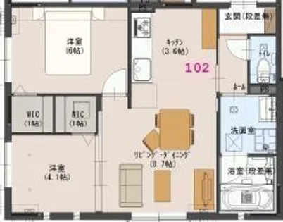 ファルベ【102号室】の間取り