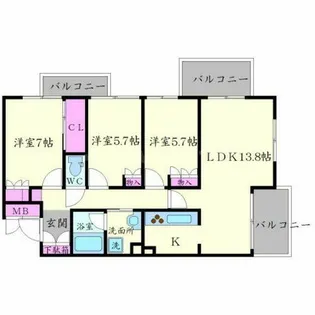 プライムメゾン夕陽ヶ丘【11階】の間取り