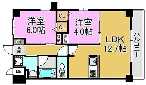 ヴィルヌーブS・K・H【2階】の間取り