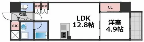 S-RESIDENCE大阪上本町【14階】の間取り