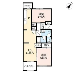 2LDKの間取り画像