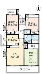 URアルビス五月ヶ丘【1100105号室】の間取り