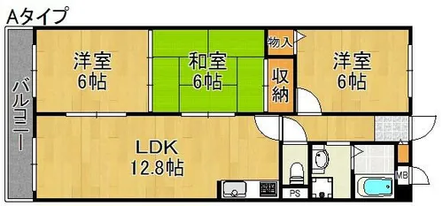 ヴィラスリースター住之江【3階】の間取り