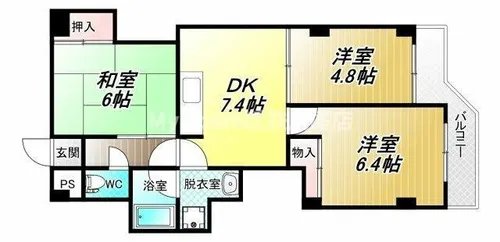 サン・ハイツ南本町【102号室】の間取り