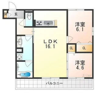 クレリアB棟【3階】の間取り