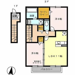 グランドールふじが丘 B【2階】の間取り