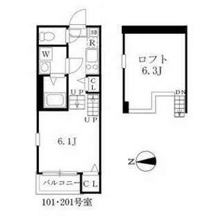 ハーモニーテラス愛知町【101号室】の間取り