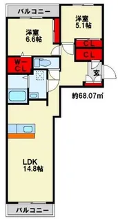ヴィラダンク上到津【103号室】の間取り